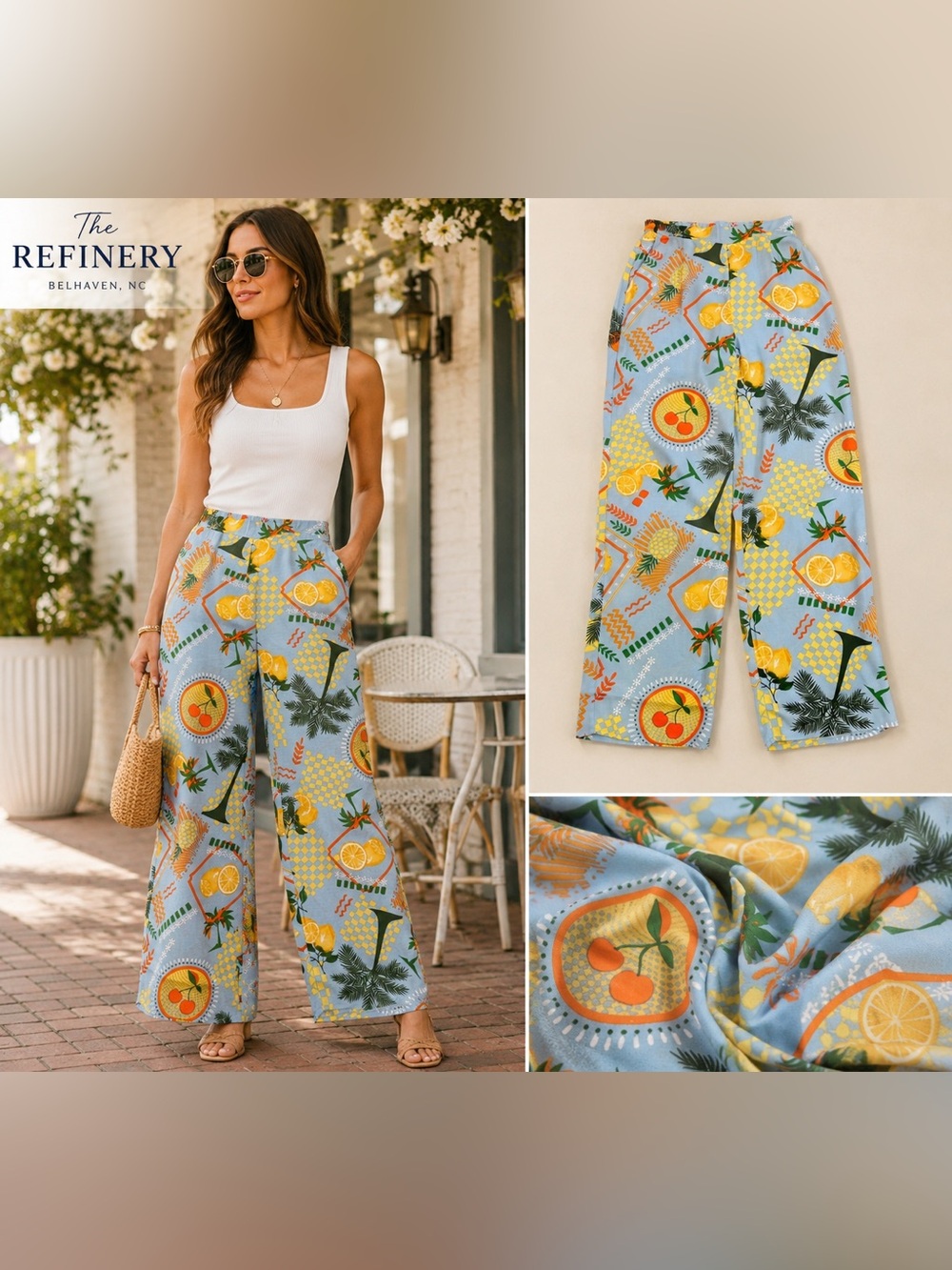TIMING - Blue Pants with Orange Citrus Print NWT
